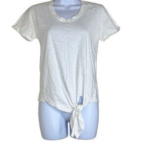 LaMarque‎ Pullover Crewneck TShirt Cream Short Sleeve Scoop Neck Tie Front XS